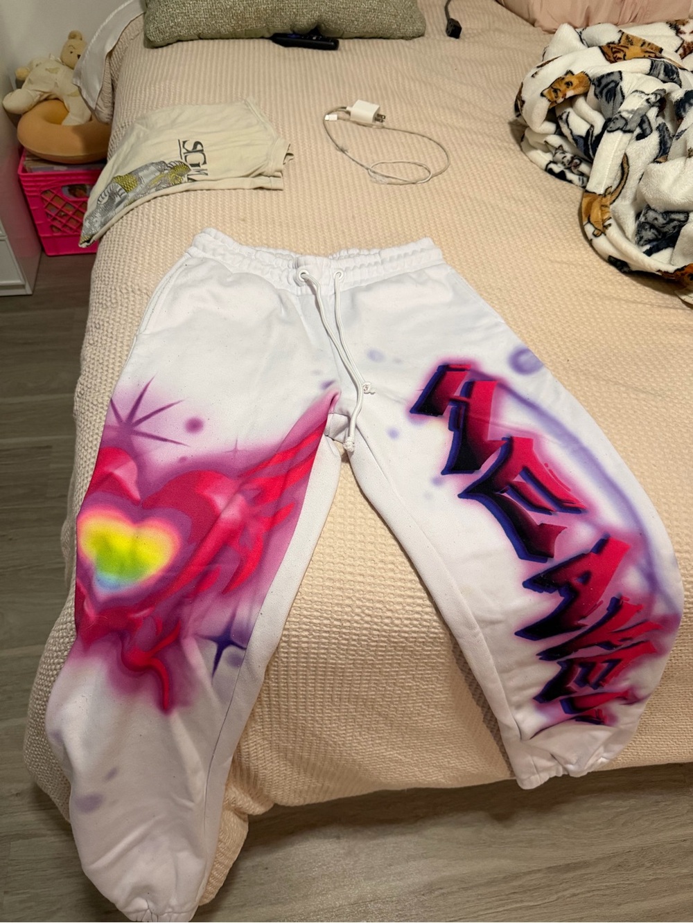 Jaded London White sweatpants with Airbrush Art